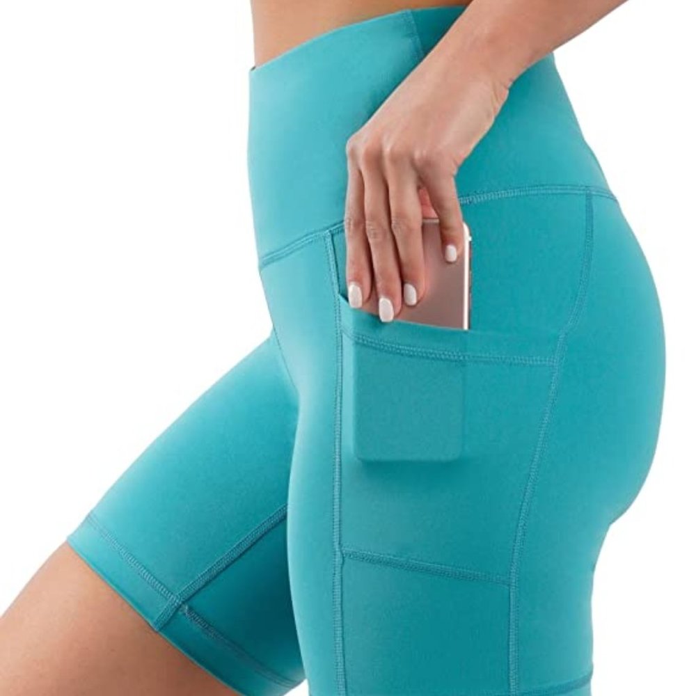 Yogalicious High Waist Squat Proof Side Pocket Biker Shorts 7" Size Small